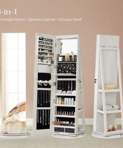 360° Rotating Lockable Jewelry Cabinet Storage Rack Full Length Mirror